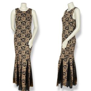 Candlelite Dress Mermaid Gown Gold Metallic Black Elegant Sleeveless Size Medium